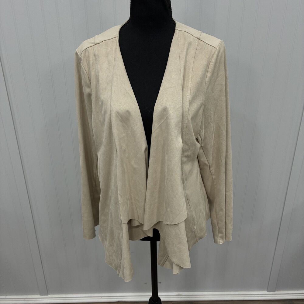 Soft Surroundings Womens L Beige Faux Suede Waterfall Draped Open Cardigan 2FX82